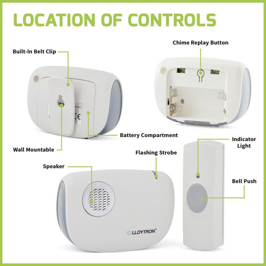 Lloytron B7030WH Dingdong MIP3 Battery Operated Portable Door Chime Kit - White