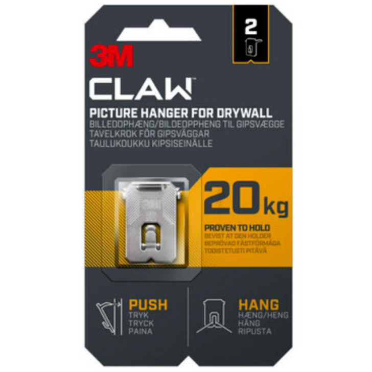3M CLAW 3PH20-2UKN Drywall Picture Hanger 20kg 2pk
