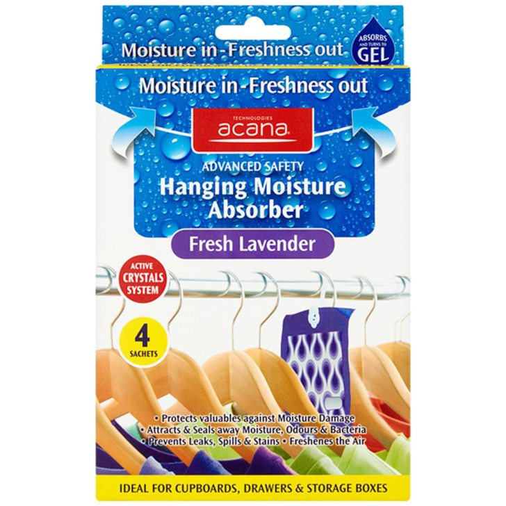 Acana Lavender Hanging Moisture Absorber & Freshner Sachets Traps - 4 Pack