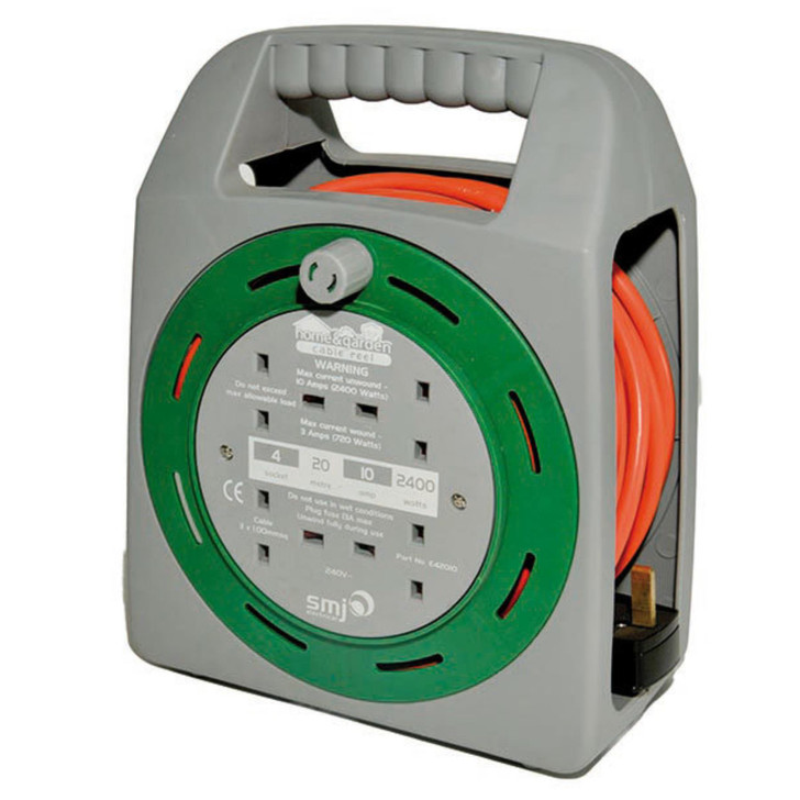 SMJ 10A 4-Sockets 20m Cable Extention Reel - UK Plug