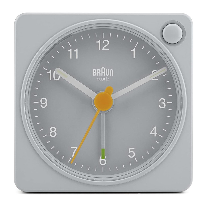 Braun BC02XG Classic Travel Analogue Alarm Clock with Snooze and Light - Grey