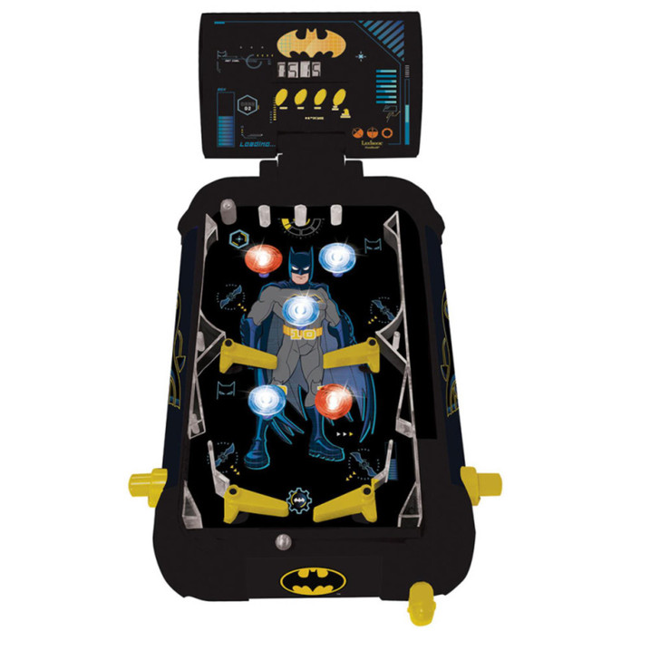 LEXIBOOK JG610BAT Batman Electronic Pinball Machine, Fun Sounds and Light Effects, 5 Obstacles, Works with 3 LR14 Batteries, Black/Yellow