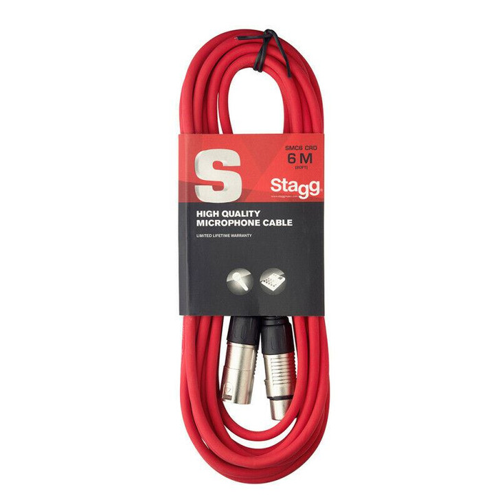 Stagg 6m High Quality Microphone Cable XLR-XLR Plug ROHS Compliant Red SMC6CRD