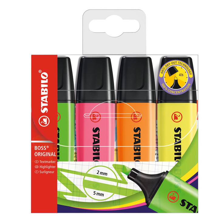 Stabilo Original Highlighter Yellow, Orange, Green, Pink
