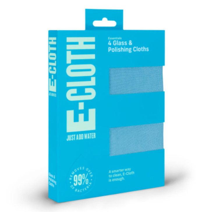 E-Cloth Glass & Polishing Microfibre Cleaning Cloth│Multi Coloured│Reusable│4 Pk