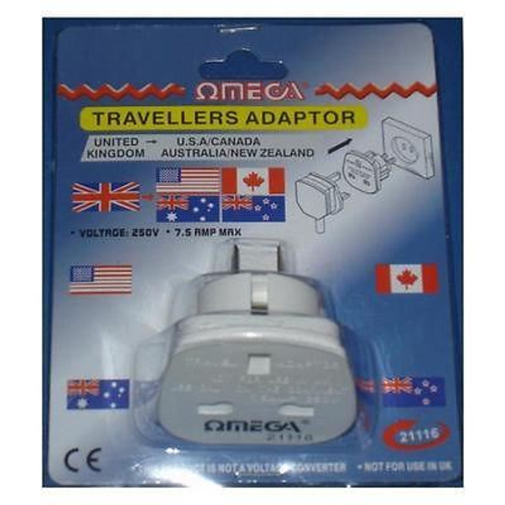 Omega UK Travellers to USA Adaptor (Blister Pack)