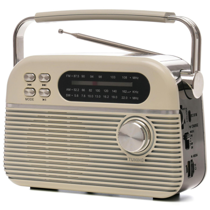 Lloytron N6405CR 3 Band Bolero Rechargeable Portable AM/SW/FM Radio USB - Cream