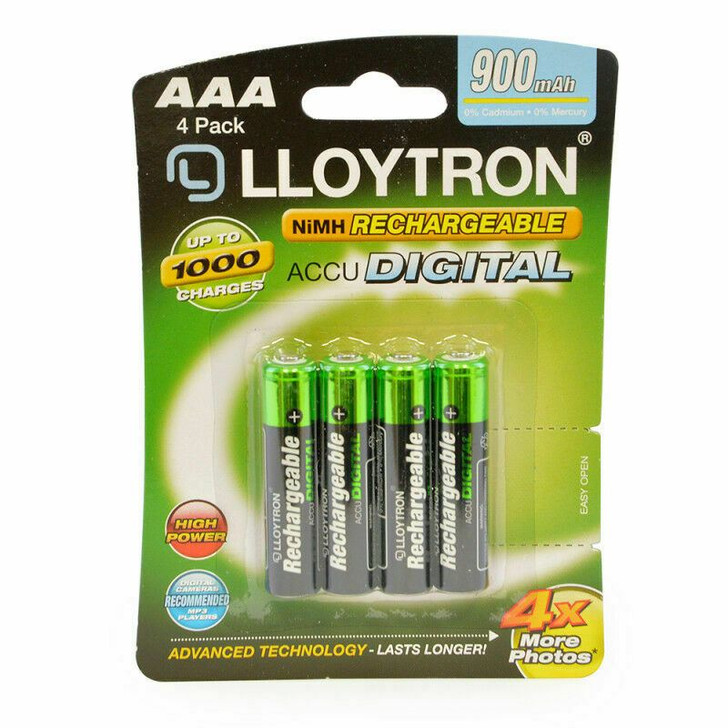 Lloytron  Rechargeable Accudigital AAA Ni-MH Batteries 900mAh - 4 Pack