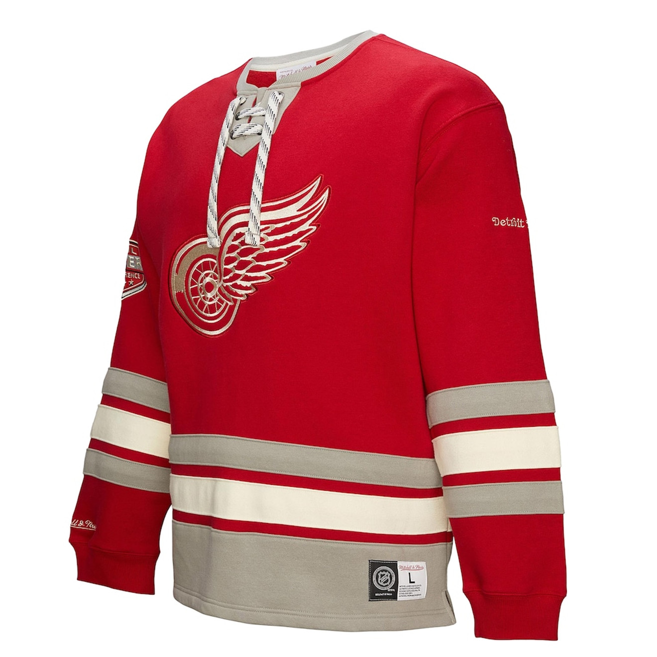 Detroit Red Wings Mitchell & Ness Lace Up Crewneck Sweatshirt