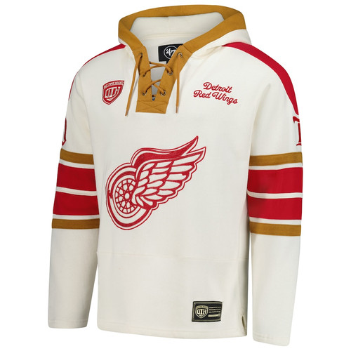 Detroit Red Wings '47 Brand Cream Heritage Lacer Hooded Sweatshirt