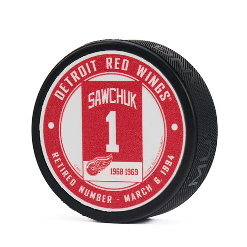 Detroit Red Wings Mustang Sawchuk #1 Banner Puck