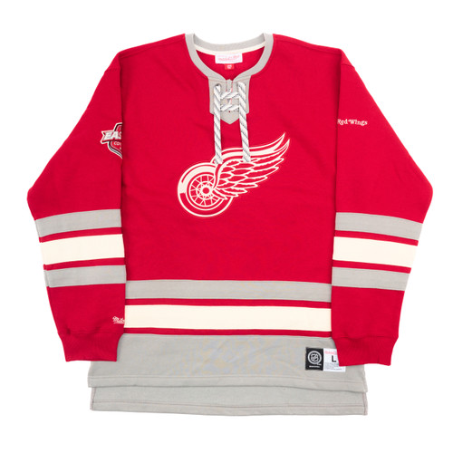 Detroit Red Wings Mitchell & Ness Lace Up Crewneck Sweatshirt