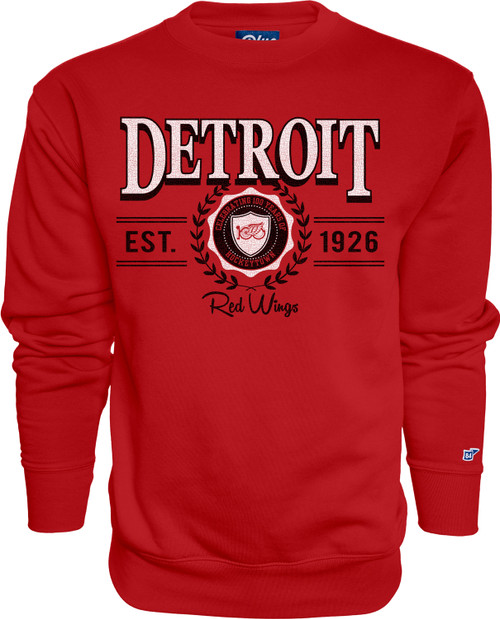 Detroit Red Wings Blue 84 Centennial Time Flies Crewneck Sweatshirt