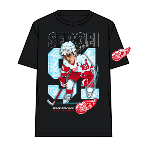 Detroit Red Wings Fedorov Caricature Short Sleeve T-Shirt