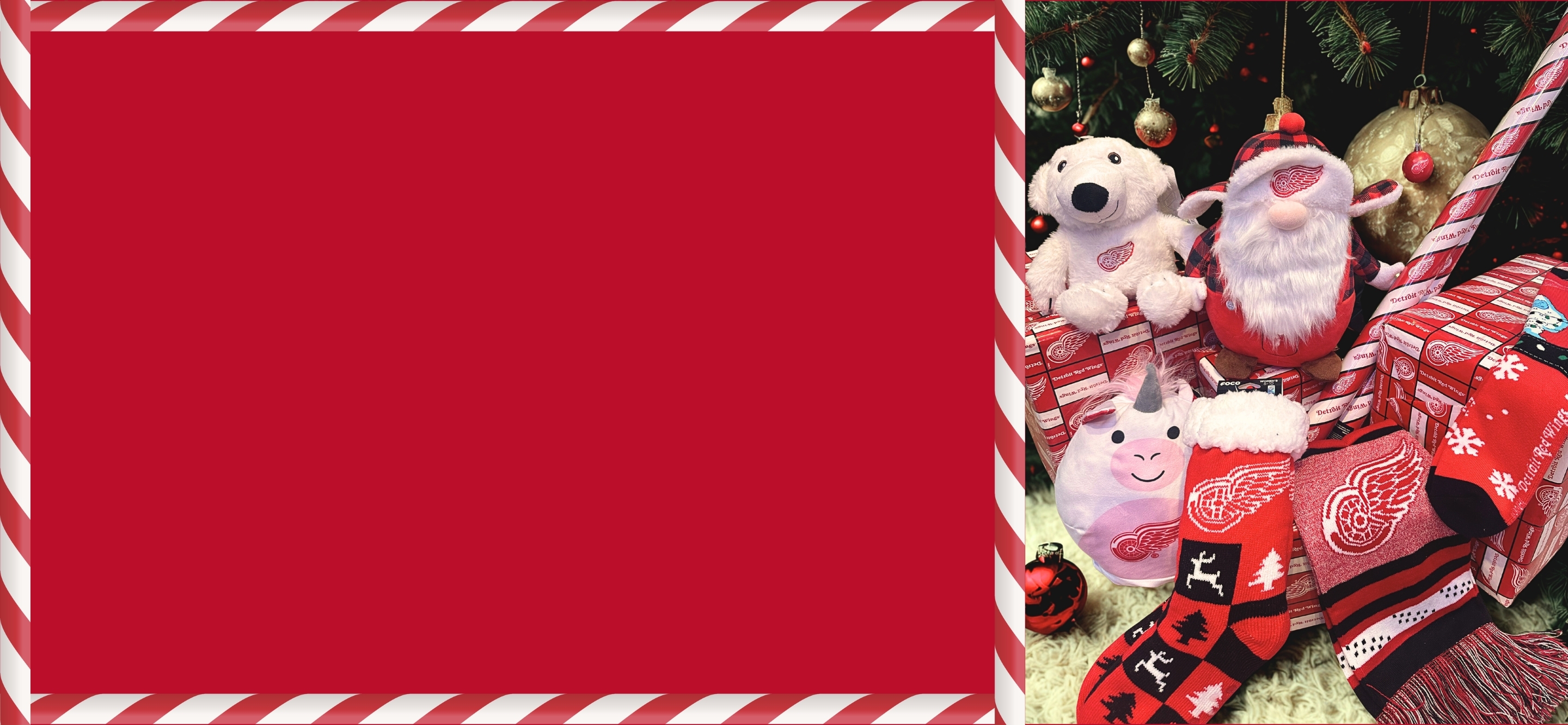 Picture of various Christmas items underneath a Christmas Tree, with text description showcasing the holiday gift guide.  data-size=