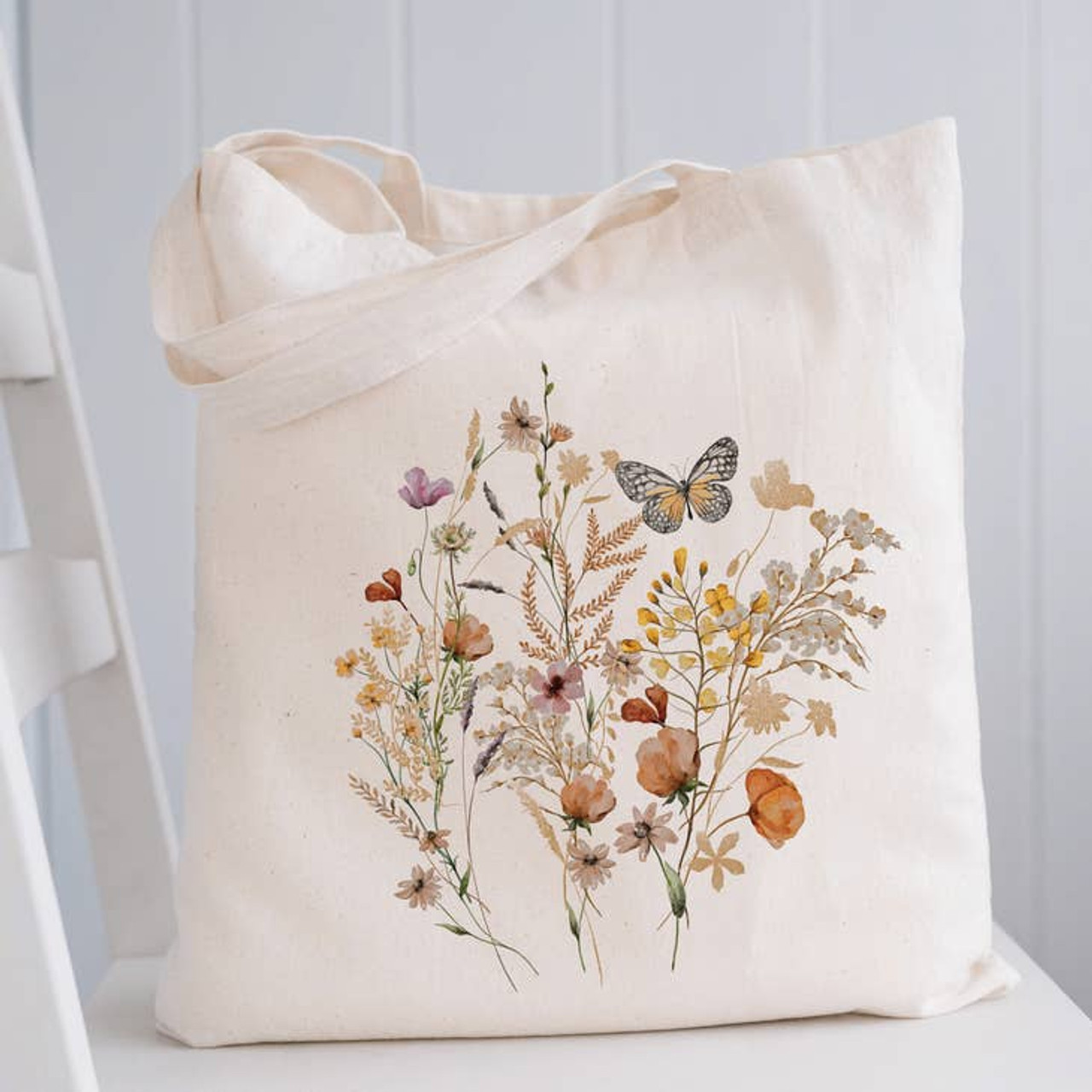 Canvas Tote Bag - Wildflowers Vintage Pressed Flower