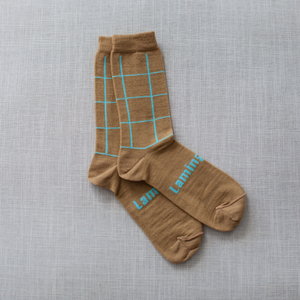 Lamington Crew Length Merino Wool Socks Man - Nile (Camel with Teal Check) Lamington Crew Length Merino Wool Socks Man - Nile (Camel with Teal Check)