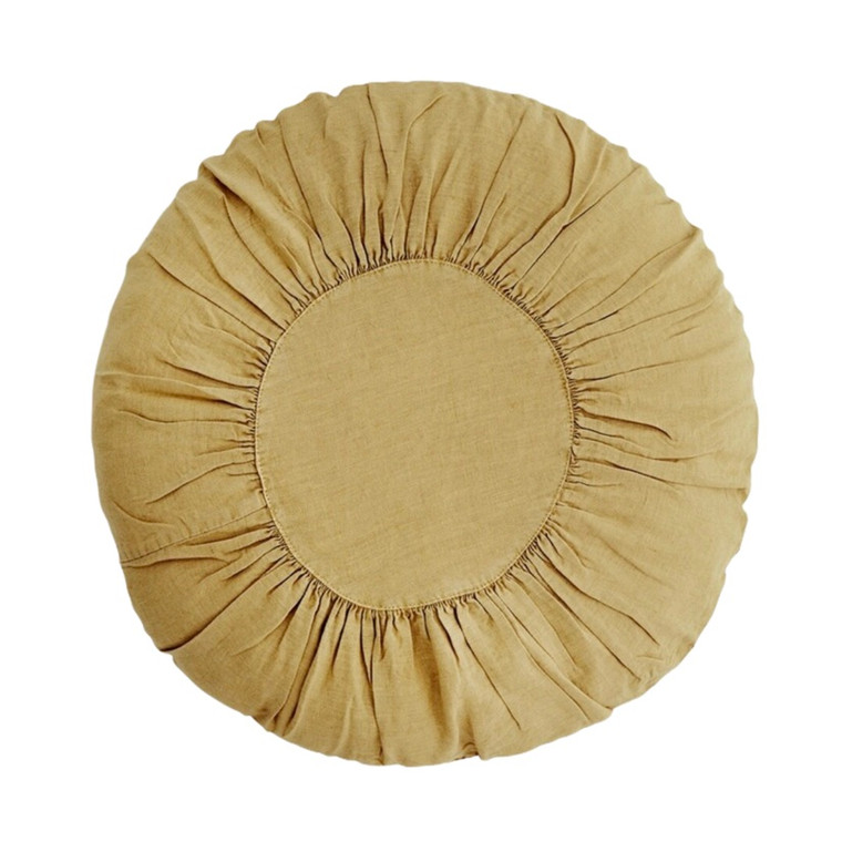 Round Linen Cushion - Light Tapenade (Light Olive)