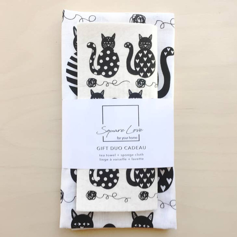 Tea Towel and Sponge Cloth Duo - Cats