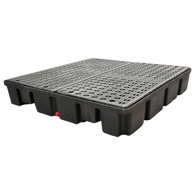 4 Drum Spill Containment Pallet, Low Profile, 66 Gallon Capacity, Polyethylene, Black