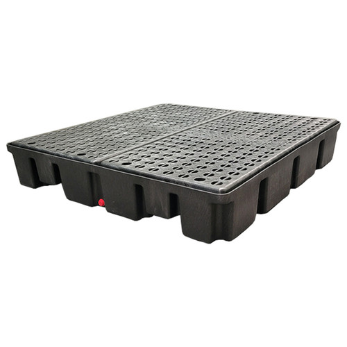 4 Drum Spill Containment Pallet, Low Profile, 66 Gallon Capacity, Polyethylene, Black