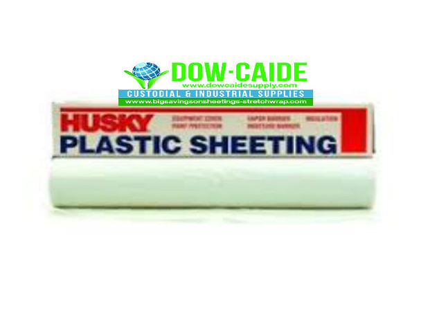 Husky Clear Poly Sheeting measuring 20' X 200' is made of 2 mil polyethylene plastic. Sheeting is used as a drop cloth or spray barrier and as a vapor barrier, cover for curing concrete.
