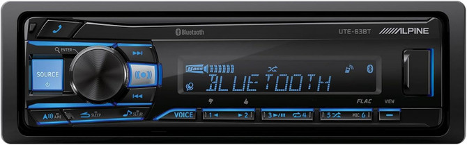 Alpine UTE-63BT Single-DIN Shallow Chassis Digital Media Receiver with Bluetooth