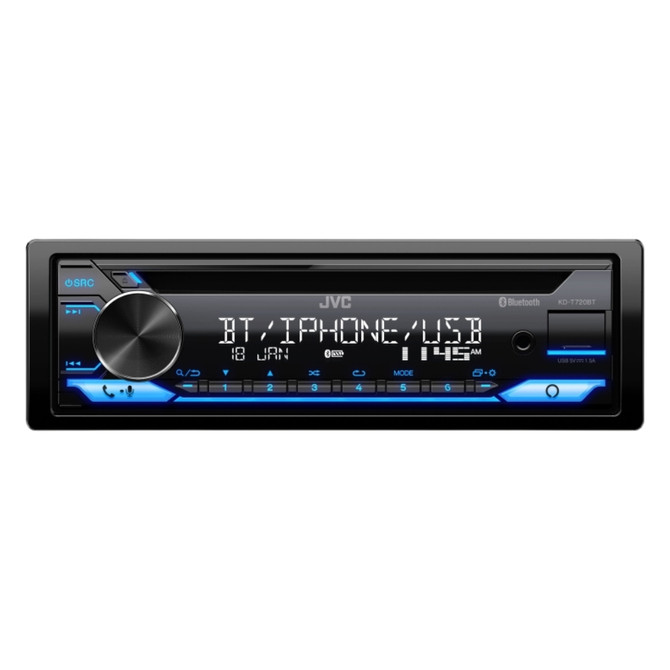 JVC KD-T720BT Single DIN CD with Bluetooth, Alexa, USB, and 13-Band EQ