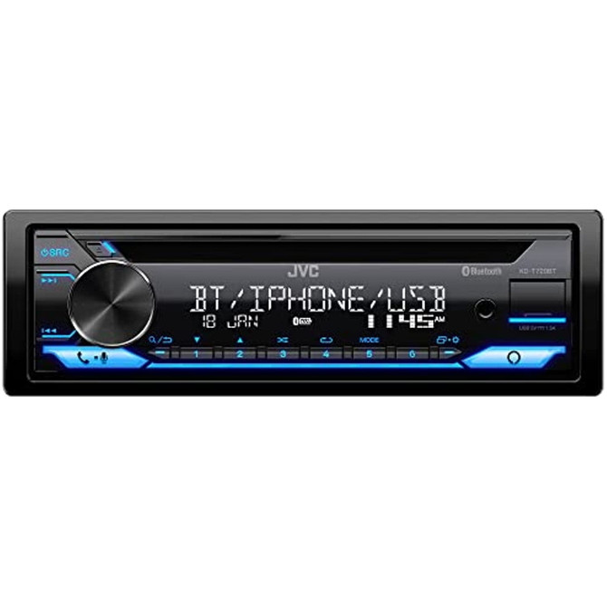 JVC KD-T720BT Single DIN CD with Bluetooth, Alexa, USB, and 13-Band EQ
