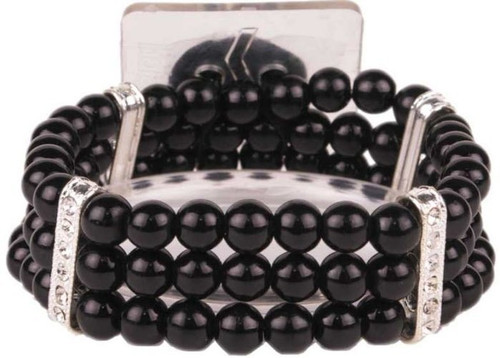  Black pearl corsage bracelet with silver and crystal accents.