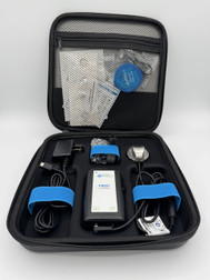 The entire wireless stethoscope kit with Transmitter, Piezo chest piece, earpiece and miscellaneous supplies.