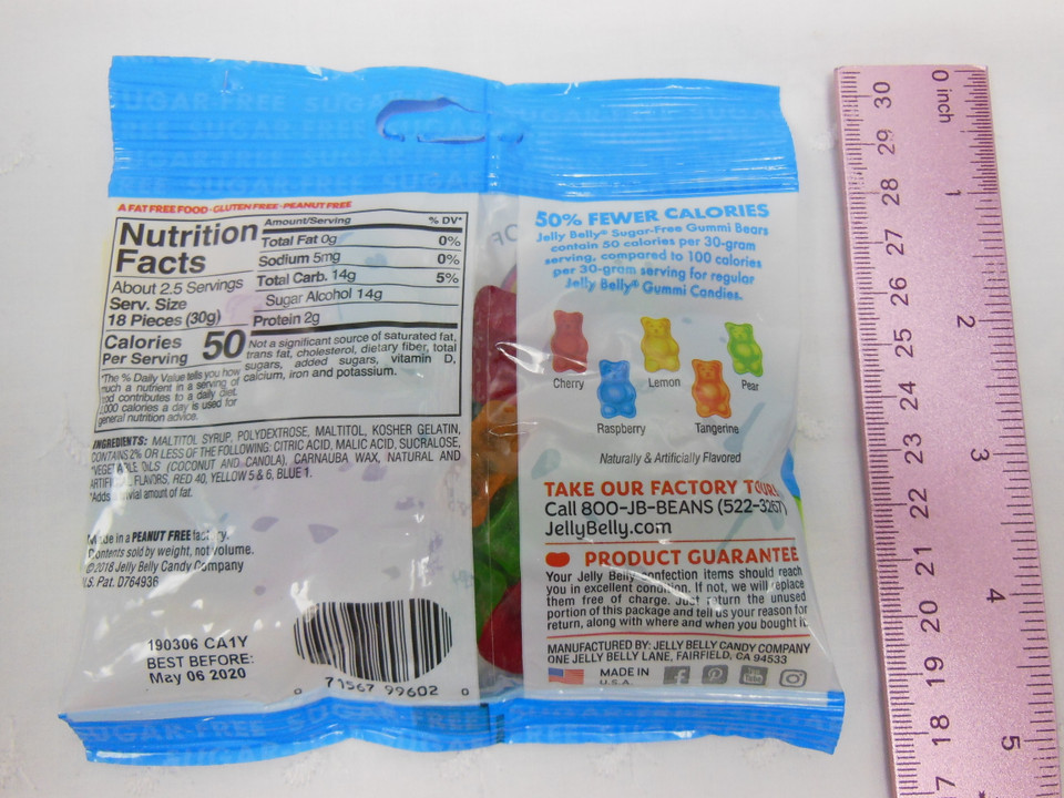 Jelly Belly SugarFree Gummi Bears 2.8oz (79g) Manufacturer's Bag
