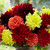 A large bouquet of dinnerplate dahlias in a mix of warm colors, featuring flowers in colors of yellow, orange and red.