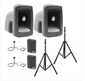 Anchor Audio MegaVox 2 Air X2 - AnchorAIR and AnchorLINK, two wireless belt pack transmitters with collar microphones and two speaker stands