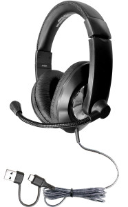 Hamilton Buhl Smart-Trek™ Deluxe Stereo USB-C Headset with Integrated USB-A Adapter Dongle, Black with Silver Accents