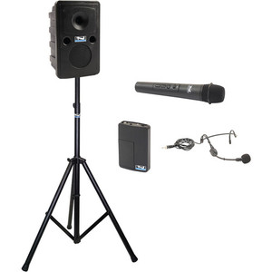 Anchor Audio GG2-System 2-HHBM- AnchorLINK, and one wireless handheld microphone and one wireless belt pack transmitter with headband microphone, and one speaker stand