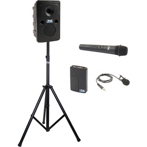 Anchor Audio GG2-System 2-HLM- AnchorLINK, and one wireless handheld microphone, one wireless belt pack transmitter with lapel microphone, and one speaker stand