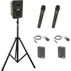 Anchor Audio GG2-System 4-HLM- AnchorLINK, and two wireless handheld microphones, two wireless belt pack transmitters with lapel microphones, and one speaker stand