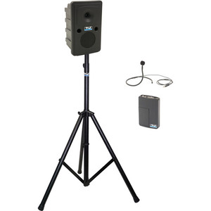 Anchor Audio GG2-System X1-CM-AnchorAIR and AnchorLINK, and one wireless belt pack transmitter with collar microphone,  and one speaker stand