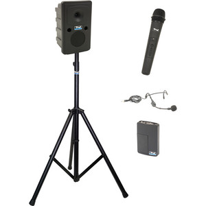 Anchor Audio GG2-System X2-HHBM-AnchorAIR and AnchorLINK, one wireless handheld microphone, one wireless belt pack transmitter with headband microphone, and one speaker stand