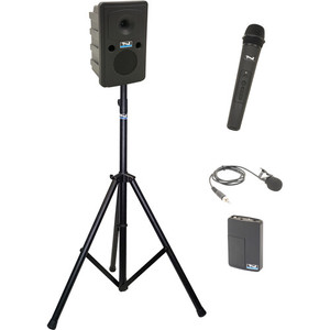 Anchor Audio GG2-System X2-HLM-AnchorAIR and AnchorLINK, one wireless handheld microphone, one wireless belt pack transmitter with lapel microphone, and one speaker stand