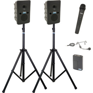 Anchor Audio GG2-COMP2-HHBM - Go Getter 2 Pair, AnchorLink, one wireless handheld microphone, one wireless belt pack transmitter with headband microphone, two speaker stands, and one SPEAKON companion speaker cable