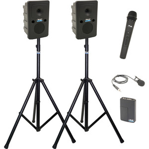 Anchor Audio GG2-COMP2-HLM - Go Getter 2 Pair, AnchorLink, one wireless handheld microphone, 1 wireless belt pack transmitter with lapel microphone, two speaker stands, and one SPEAKON companion speaker cable