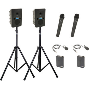 Anchor Audio GG2-COMP4-HHLM - Go Getter 2 Pair, AnchorLink, two wireless handheld microphones, two wireless belt pack transmitter with lapel microphones, two speaker stands, and one SPEAKON companion speaker cable