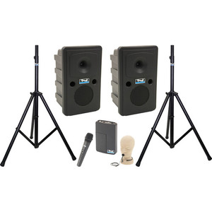 Anchor Audio GG2-AIR X2-HCM - Go Getter 2 Pair, AnchorAIR and AnchorLINK, one wireless handheld microphone, one wireless belt pack transmitter with collar microphone, and two speaker stands