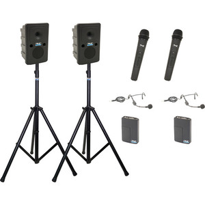 Anchor Audio GG2-AIR X4-HHBM - Go Getter 2 Pair, AnchorAIR and AnchorLINK, two wireless handheld microphones, two wireless belt pack transmitters with headband microphones, and two speaker stands
