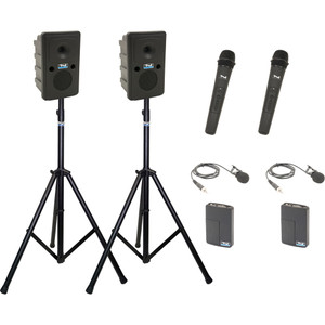 Anchor Audio GG2-AIR X4-HHLM - Go Getter 2 Pair, AnchorAIR and AnchorLINK, two wireless handheld microphones, two wireless belt pack transmitters with lapel microphones, and two speaker stands