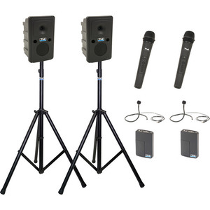 Anchor Audio GG2-AIR X4-HHCM - Go Getter 2 Pair, AnchorAIR and AnchorLINK, two wireless handheld microphones, two wireless belt pack transmitters with collar microphones, and two speaker stands