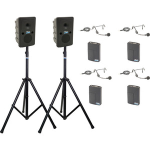 Anchor Audio GG2-AIR X4-HBM - Go Getter 2 Pair, AnchorAIR and AnchorLINK, four wireless belt pack transmitters with headband microphones, and two speaker stands