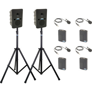 Anchor Audio GG2-AIR X4-LM - Go Getter 2 Pair, AnchorAIR and AnchorLINK, four wireless belt pack transmitters with lapel microphones, and two speaker stands